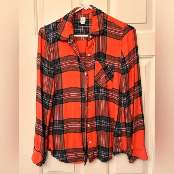 GAP orange Plaid Button-Up Shirt - Picture 1 of 3